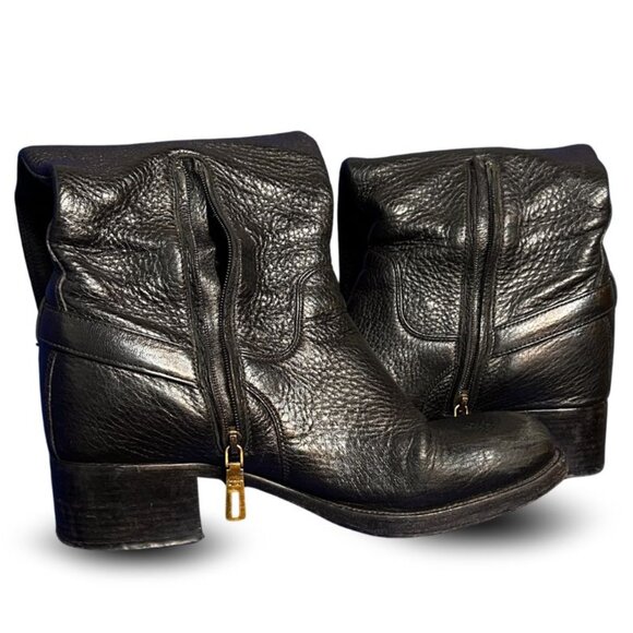 Prada Black Leather Mid-Calf Riding Boots EU 40 / US 9.5 Gold Buckle Detail - Picture 10 of 10